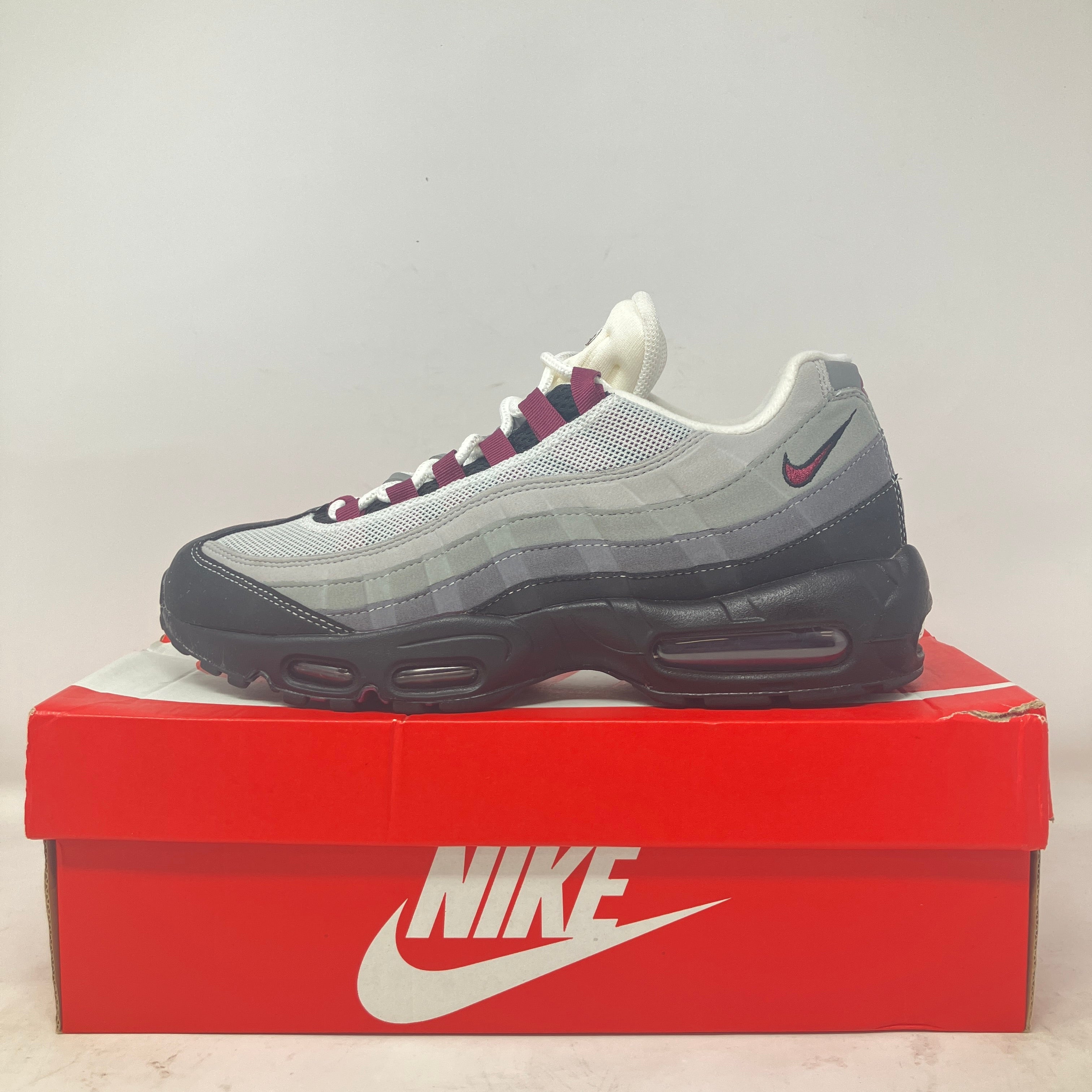 Nike Air Max 95 Dark Beetroot sneaker in pre-owned condition with all accessories on red Nike box