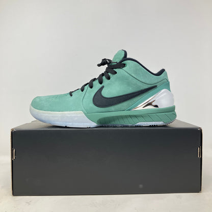 Nike Kobe 4 Protro Girl Dad sneaker in green with black swoosh on black box, pre-owned condition with accessories included
