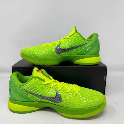 Nike Kobe 6 Protro Grinch 2020 sneakers, vibrant green, pre-owned condition, black swoosh, with replacement box.