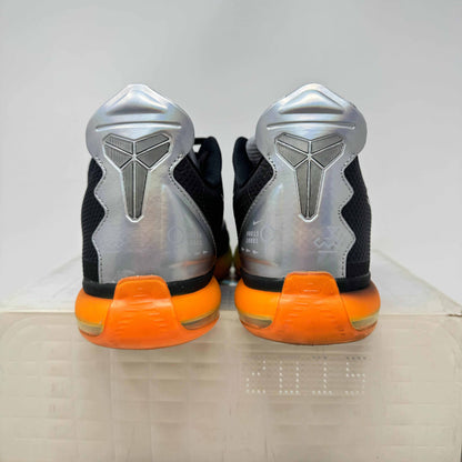 Nike Kobe 10 All-Star pre-owned sneakers with orange soles and silver heel details.