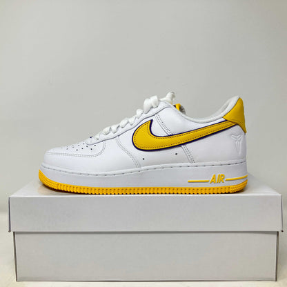 Nike Air Force 1 Low Retro QS Kobe Bryant Lakers Home white and yellow sneaker on box