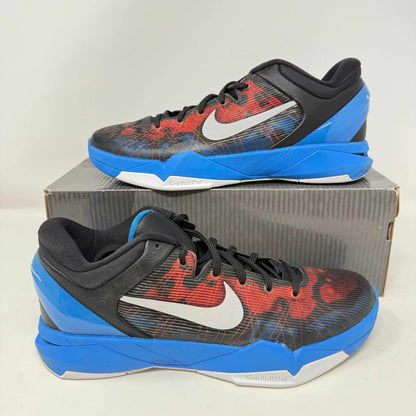 Nike Kobe 7 Poison Dart Frog sneakers in blue, pre-owned, with all accessories included.
