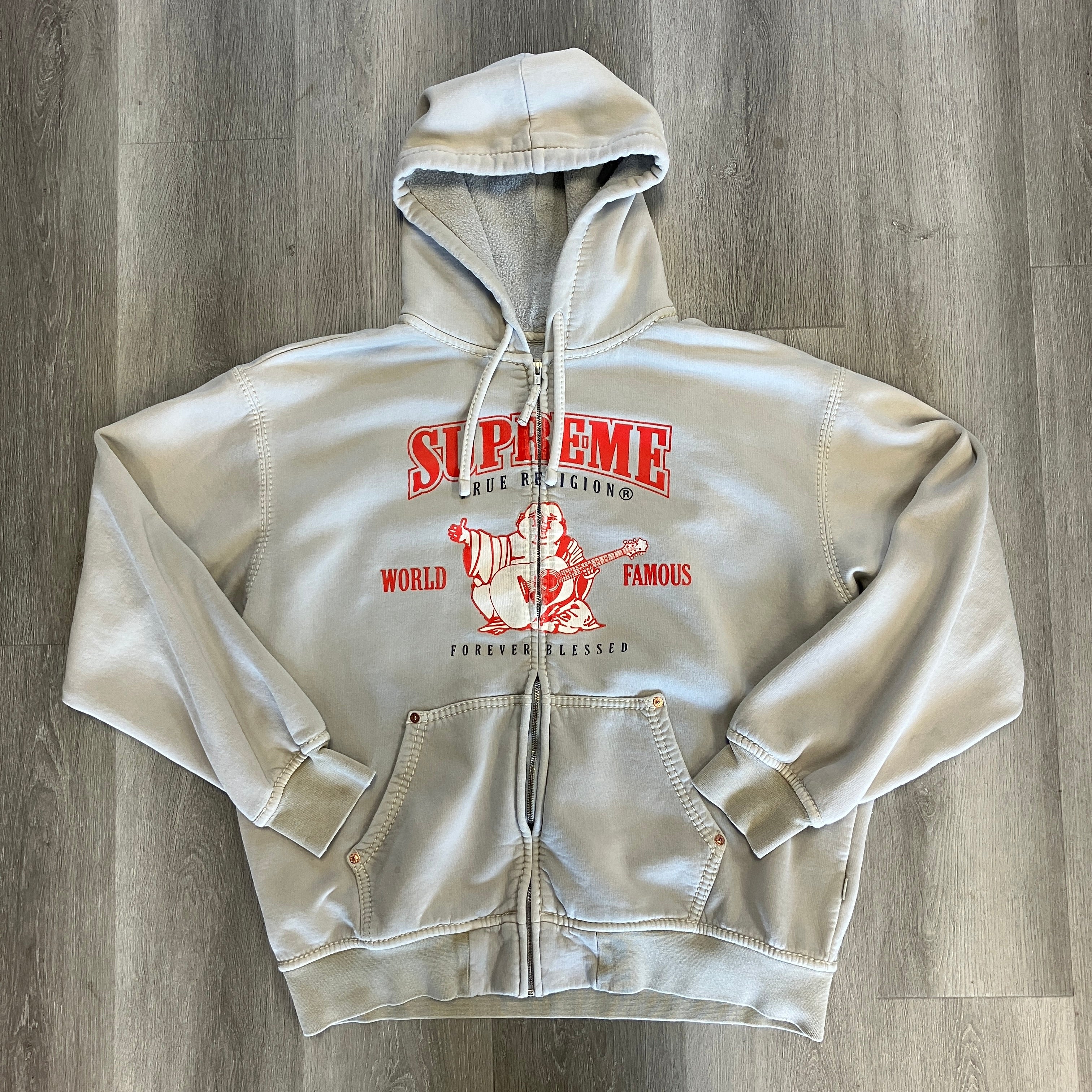 Supreme True Religion Zip Up Hooded Sweatshirt Light Grey