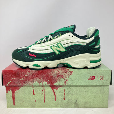 New Balance 1000 Concepts Míle sneaker in green and white on branded box, brand new with accessories included
