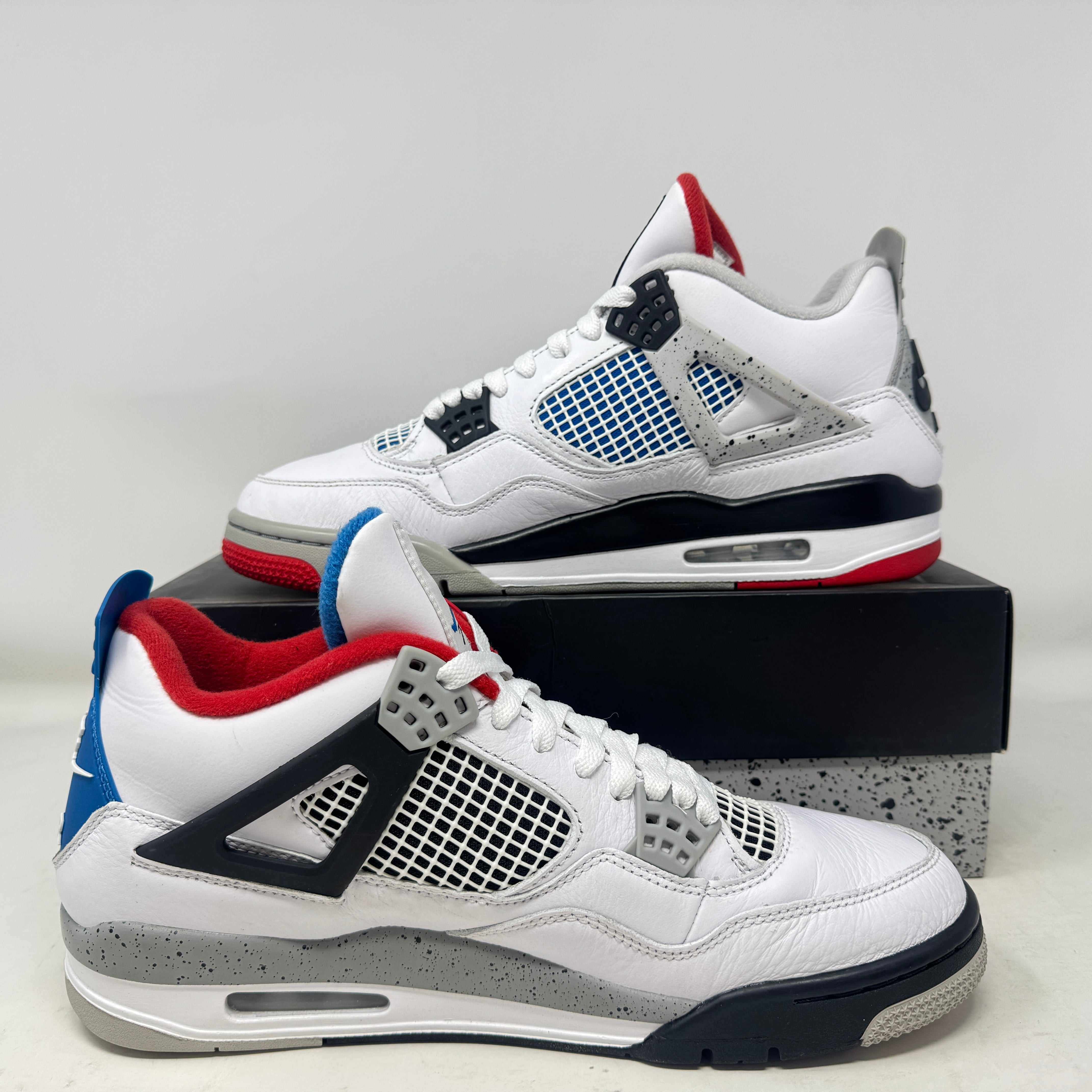 Pre-owned Jordan 4 Retro What The sneakers with accessories, multicolor design.