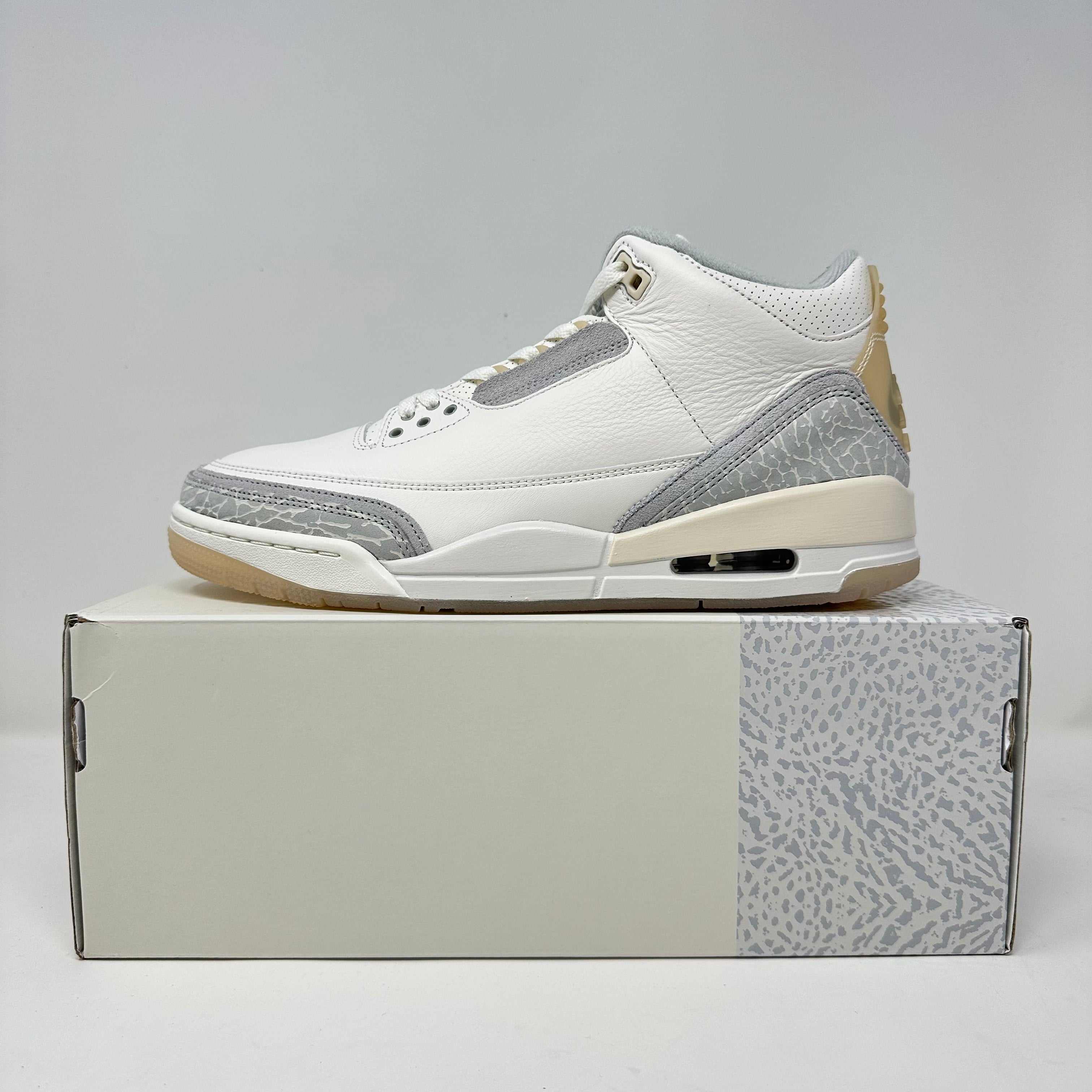 Jordan 3 Retro Craft Ivory sneaker on box, brand new condition.