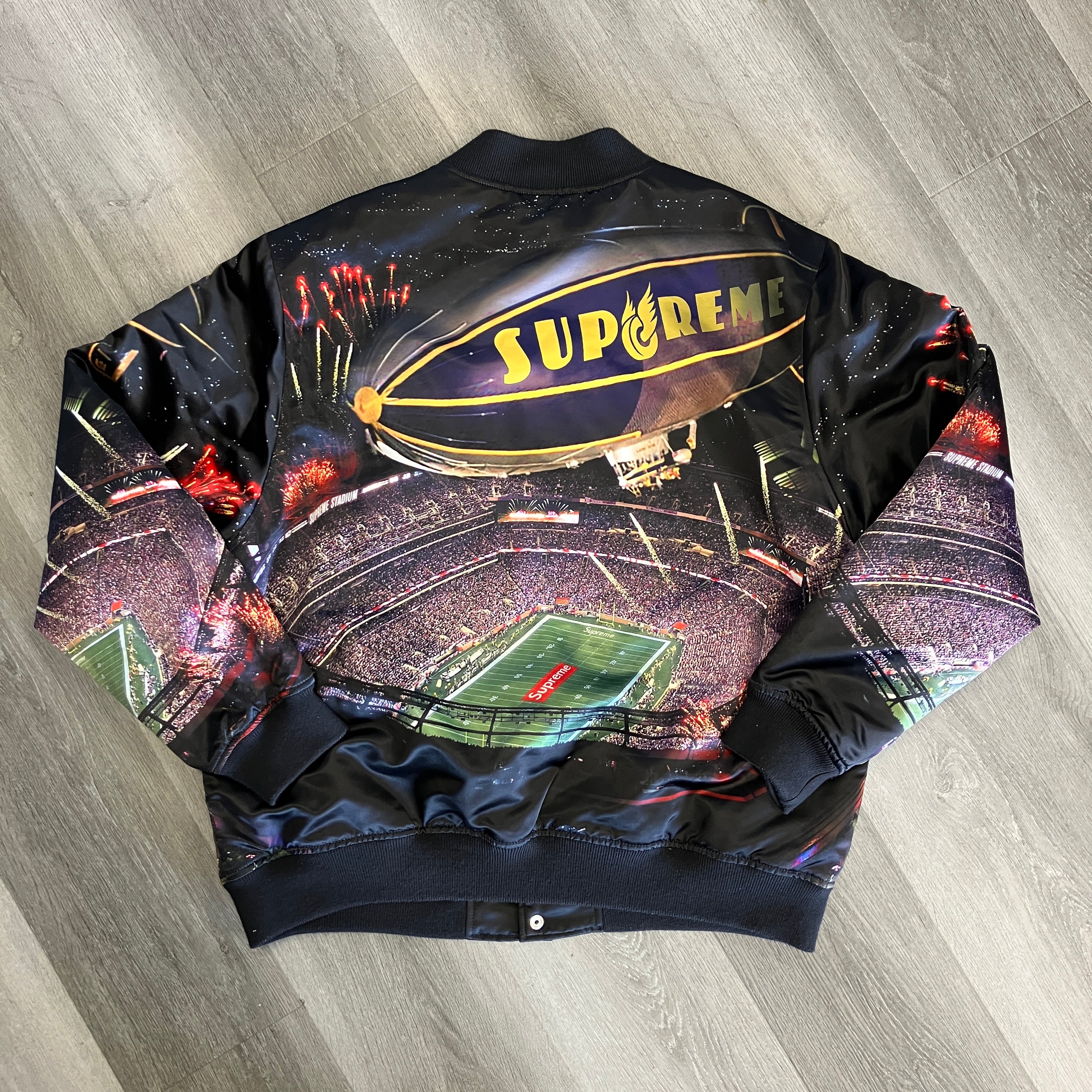 Supreme Mitchell & Ness Stadium Satin Varsity Jacket Black