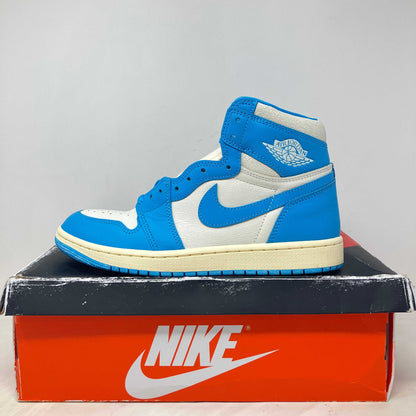 Jordan 1 Retro High OG UNC Reimagined sneaker in blue and white on Nike box