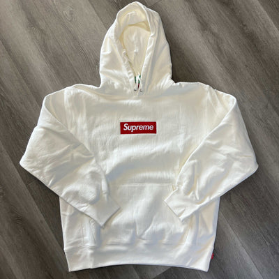 White Supreme Box Logo hooded sweatshirt with red logo, brand new, FW21 collection